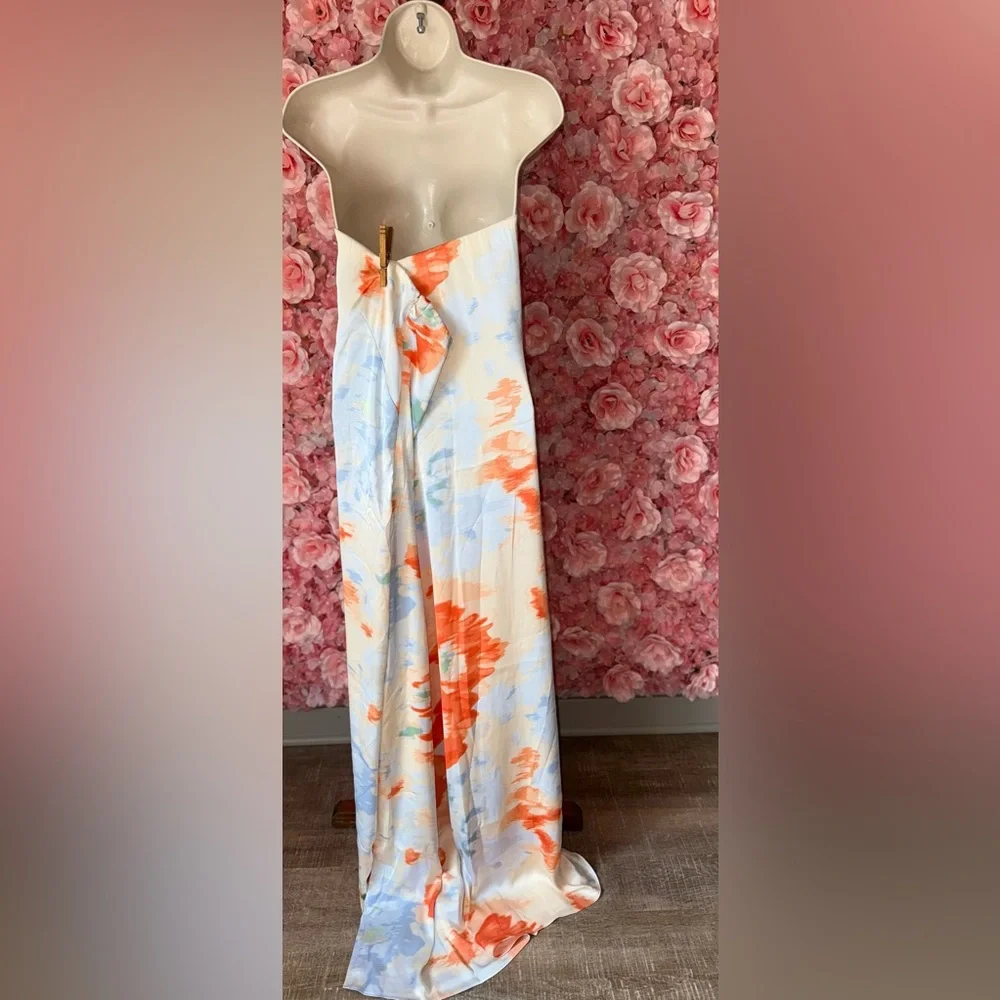 Abercrombie & Fitch Strapless Maxi Dress in Peach, Orange, Light Blue